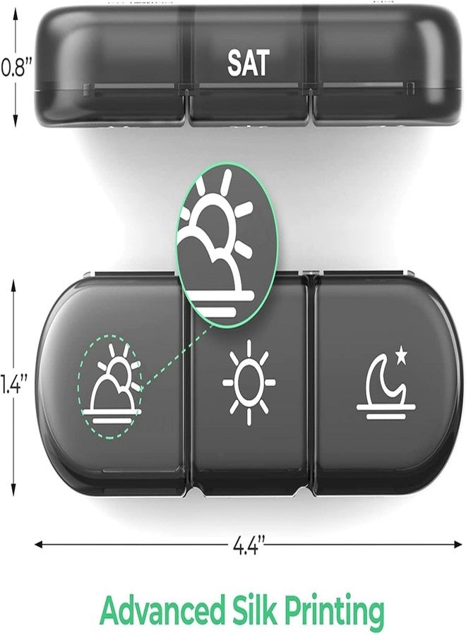 سيميكسيسن علبة حبوب سفر محمولة من سيمكسن، تكفي لمدة 7 أيام، مزودة بحاويات حبوب كبيرة، وحافظة حبوب مقاومة للضوء للفيتامينات والأدوية، ومنظم حبوب الأدوية وصندوق تخزين، ومكملات غذائية وزيوت السمك (أسود) - Image 2